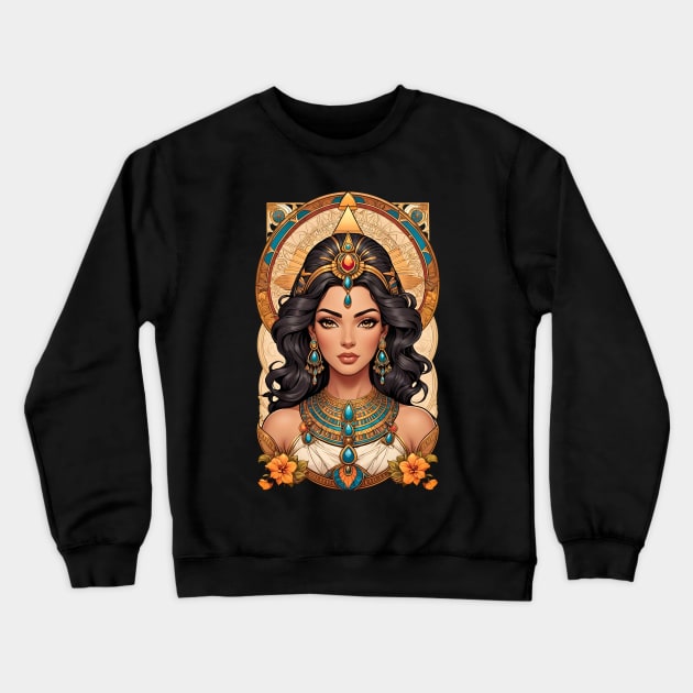 Cleopatra Queen of Egypt retro vintage floral design Crewneck Sweatshirt by Neon City Bazaar